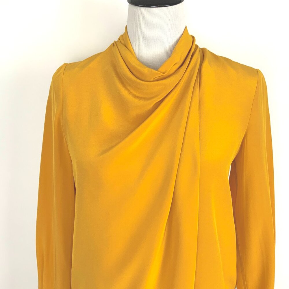 New A.L.C. Sophie 100% Silk Draped Tied Neck Yellow Blouse Sz 0 - 4 - Picture 5 of 16
